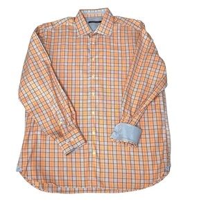 HAMMER MADE Orange Blue Plaid Long Sleeve Button Down Men's Shirt 17.5 36-38